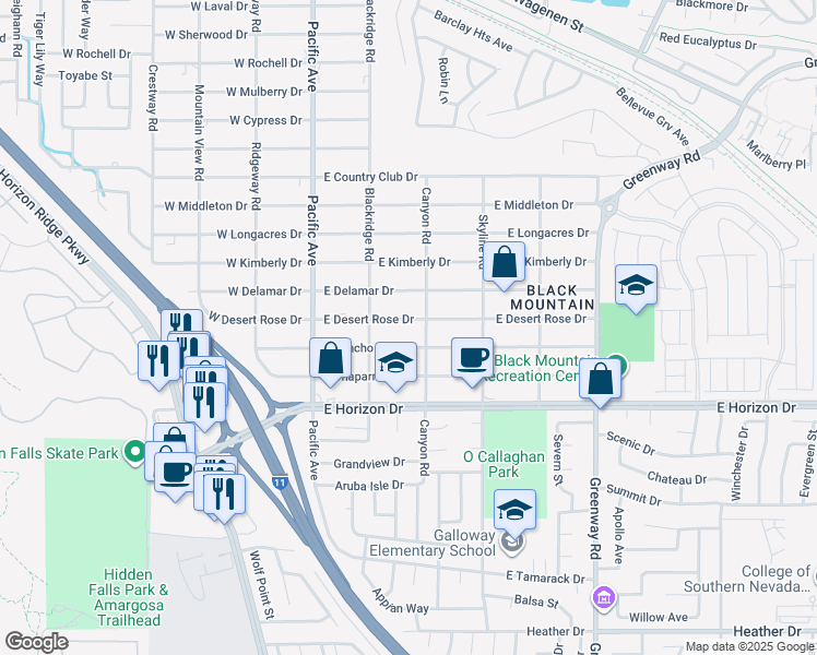 map of restaurants, bars, coffee shops, grocery stores, and more near 231 E Desert Rose Dr in Henderson