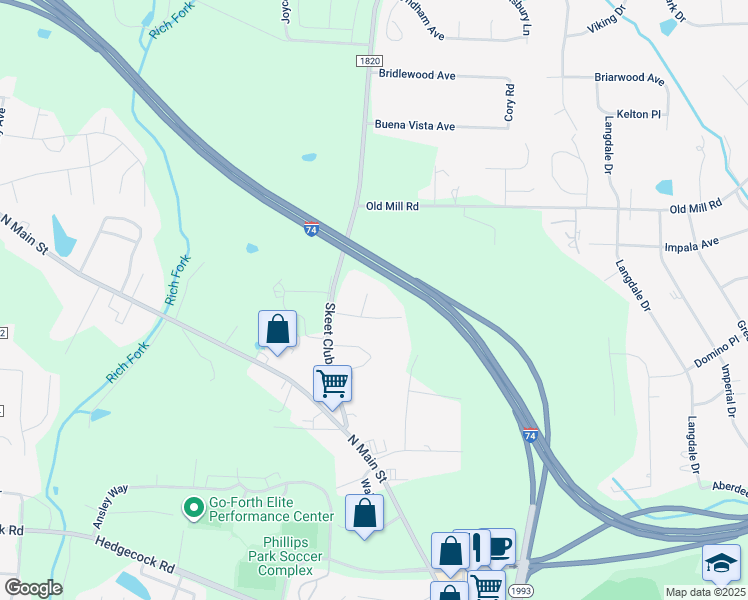map of restaurants, bars, coffee shops, grocery stores, and more near 3708 Azalea Court in High Point