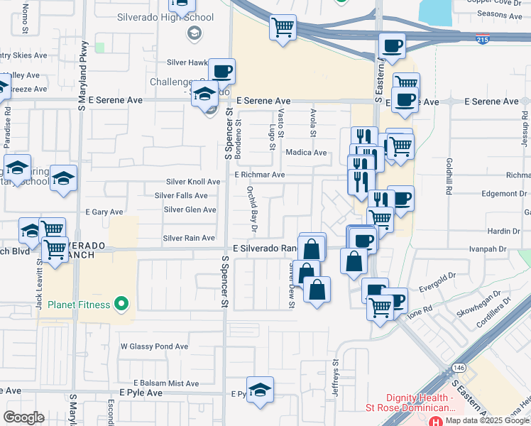 map of restaurants, bars, coffee shops, grocery stores, and more near 9611 Hawaiian Summer Street in Las Vegas