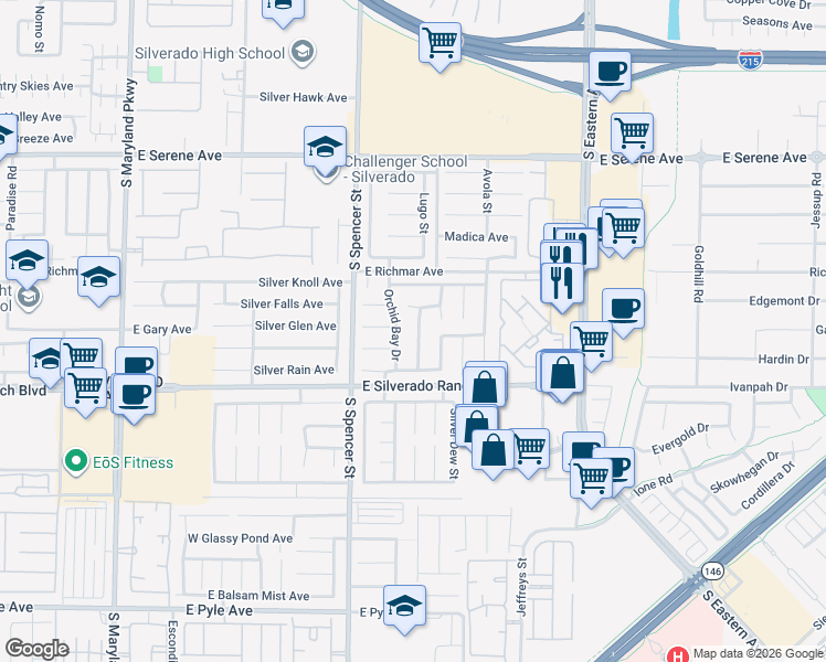 map of restaurants, bars, coffee shops, grocery stores, and more near 9611 Hawaiian Summer Street in Las Vegas