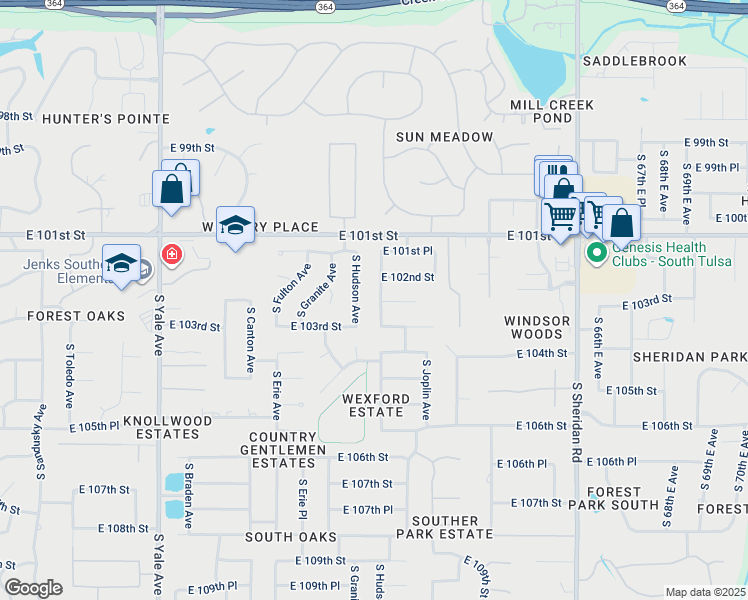 map of restaurants, bars, coffee shops, grocery stores, and more near 10226 South Hudson Place in Tulsa