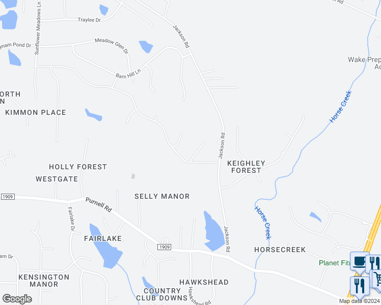 map of restaurants, bars, coffee shops, grocery stores, and more near 8505 Alden Lane in Wake Forest