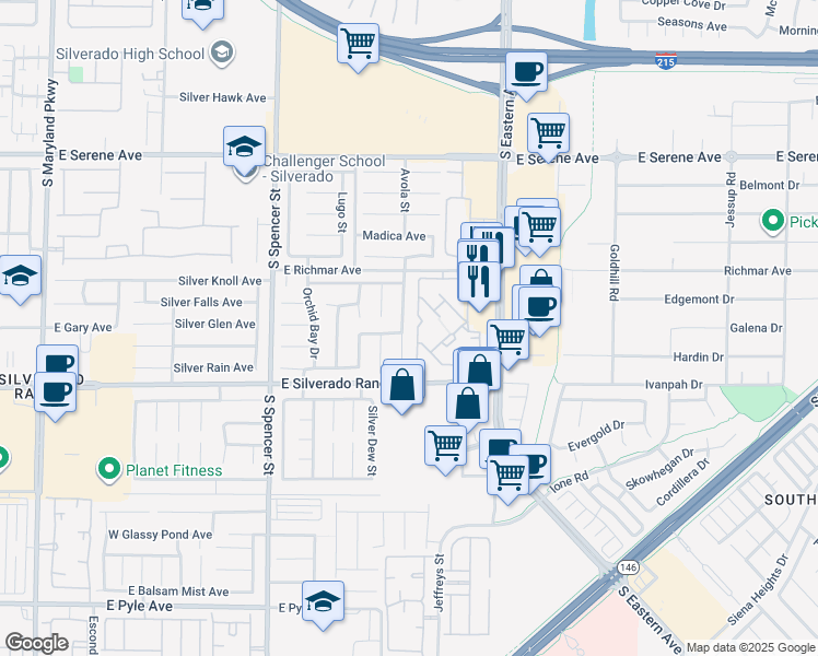 map of restaurants, bars, coffee shops, grocery stores, and more near 9604 Summer Cypress Street in Las Vegas