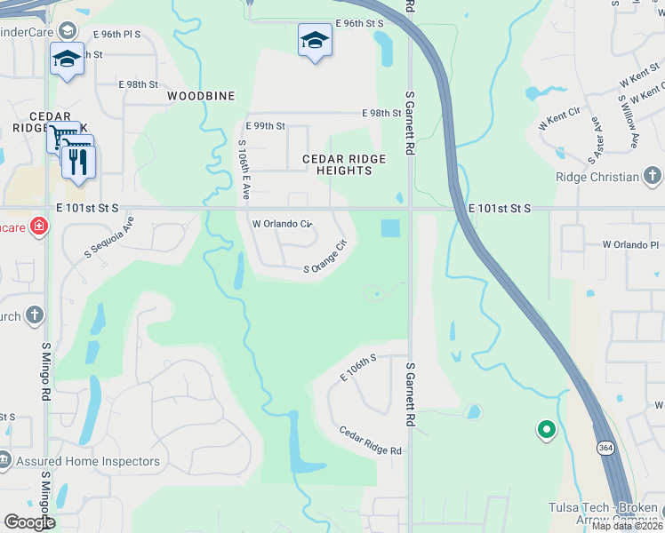 map of restaurants, bars, coffee shops, grocery stores, and more near 3713 South Orange Circle in Broken Arrow