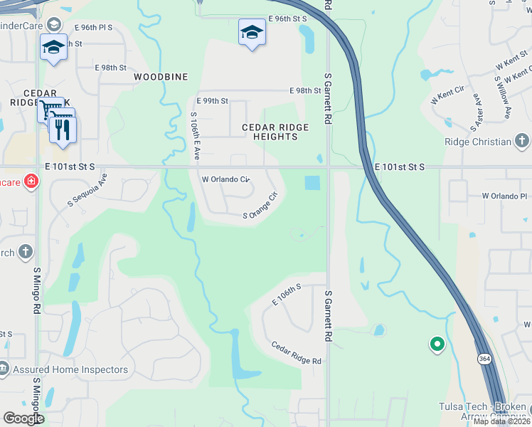 map of restaurants, bars, coffee shops, grocery stores, and more near 3713 S Orange Cir in Broken Arrow