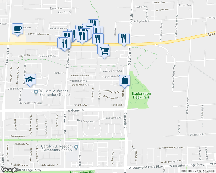 map of restaurants, bars, coffee shops, grocery stores, and more near 7931 Morning Queen Drive in Las Vegas