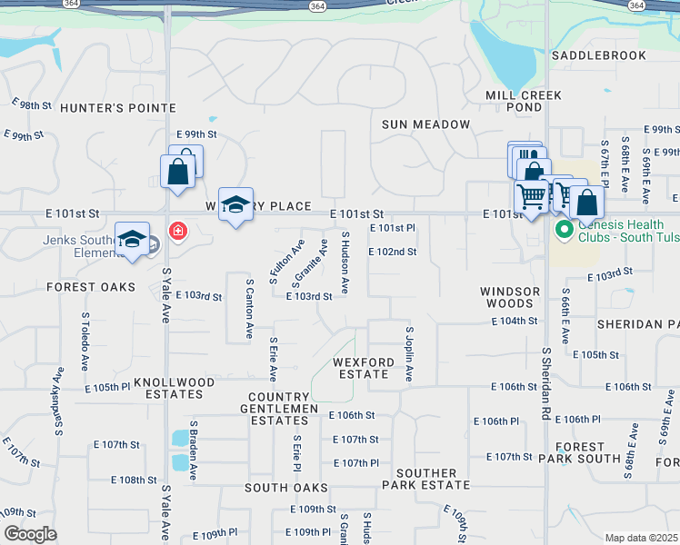 map of restaurants, bars, coffee shops, grocery stores, and more near 5613 East 102nd Street in Tulsa