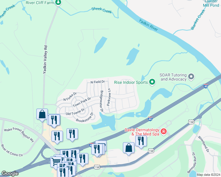 map of restaurants, bars, coffee shops, grocery stores, and more near 182 Parkview Lane in Advance