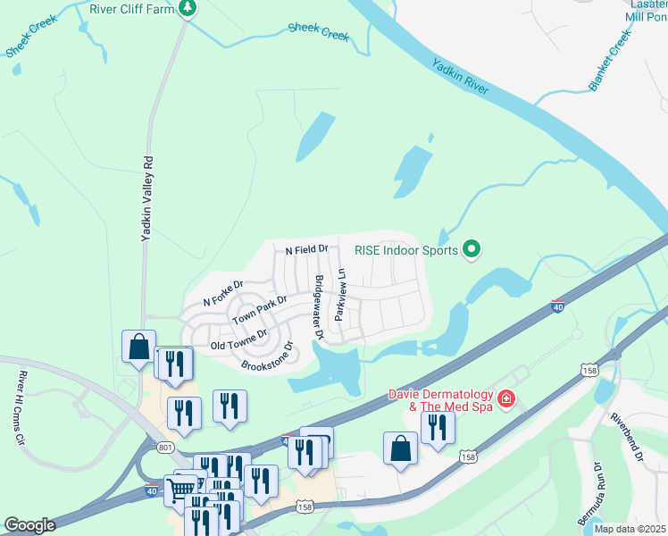 map of restaurants, bars, coffee shops, grocery stores, and more near 185 Parkview Lane in Advance