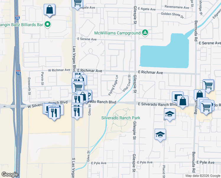 map of restaurants, bars, coffee shops, grocery stores, and more near 9643 Flying Eagle Lane in Las Vegas