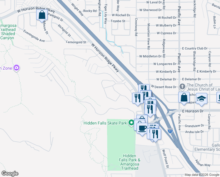 map of restaurants, bars, coffee shops, grocery stores, and more near 231 West Horizon Ridge Parkway in Henderson