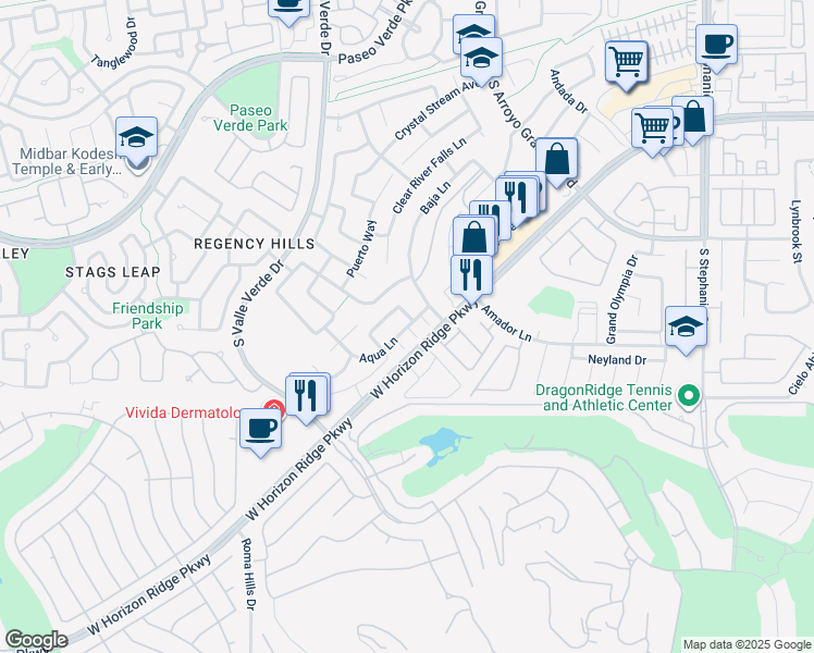 map of restaurants, bars, coffee shops, grocery stores, and more near Crown King Court in Henderson