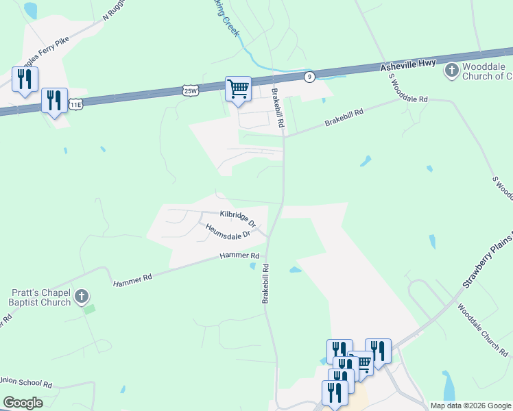 map of restaurants, bars, coffee shops, grocery stores, and more near 7546 Palmer Lane in Knoxville