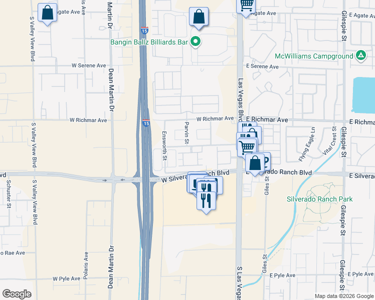 map of restaurants, bars, coffee shops, grocery stores, and more near 2615 West Gary Avenue in Las Vegas