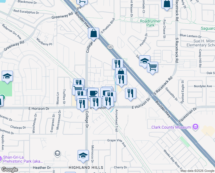 map of restaurants, bars, coffee shops, grocery stores, and more near 768 Lawrence Drive in Henderson
