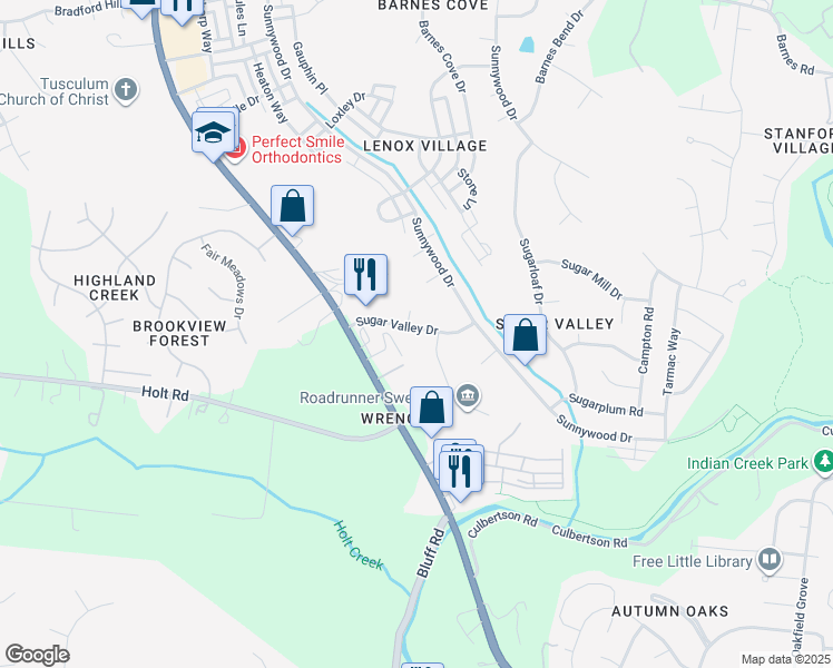 map of restaurants, bars, coffee shops, grocery stores, and more near 6640 Sugar Valley Drive in Nashville