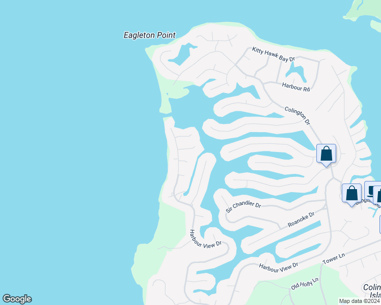map of restaurants, bars, coffee shops, grocery stores, and more near 108 Harbour Court in Kill Devil Hills