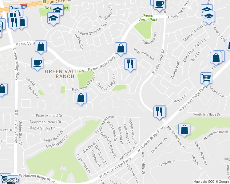 map of restaurants, bars, coffee shops, grocery stores, and more near 1846 Country Meadows Drive in Henderson