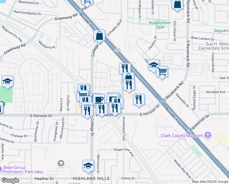 map of restaurants, bars, coffee shops, grocery stores, and more near 768 Lawrence Drive in Henderson