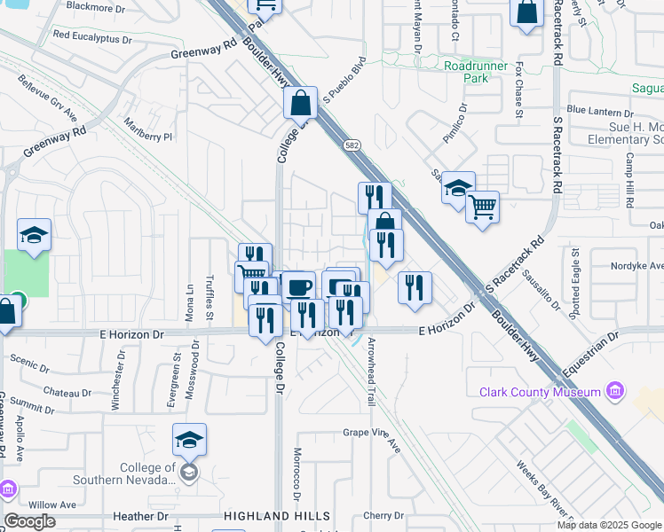 map of restaurants, bars, coffee shops, grocery stores, and more near 768 Lawrence Drive in Henderson