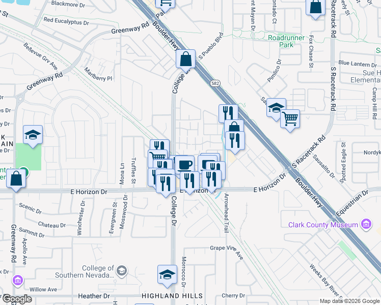 map of restaurants, bars, coffee shops, grocery stores, and more near 711 Anne Lane in Henderson