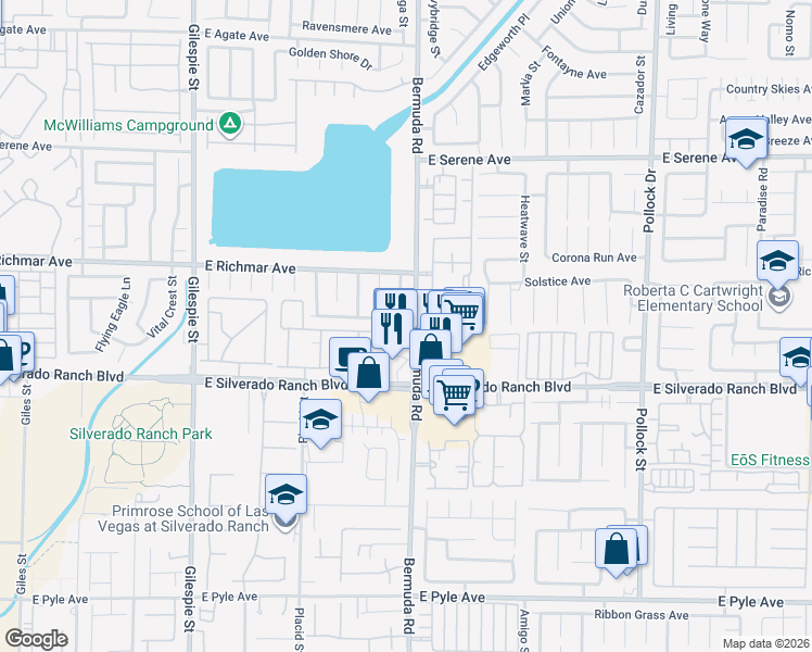 map of restaurants, bars, coffee shops, grocery stores, and more near 397 Silverado Pines Avenue in Las Vegas