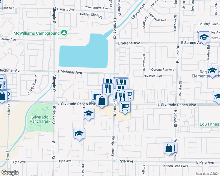 map of restaurants, bars, coffee shops, grocery stores, and more near 391 Silverado Pines Avenue in Las Vegas