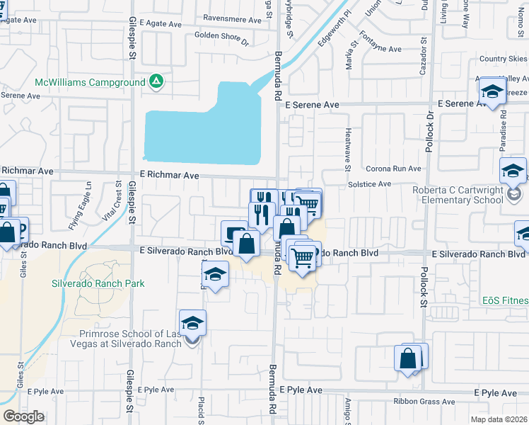 map of restaurants, bars, coffee shops, grocery stores, and more near 397 Silverado Pines Avenue in Las Vegas