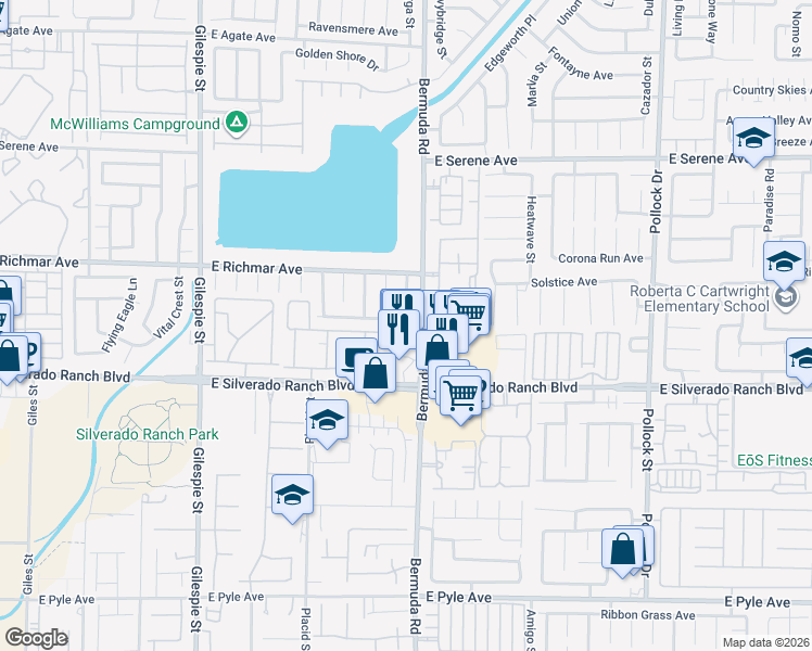 map of restaurants, bars, coffee shops, grocery stores, and more near 397 Silverado Pines Avenue in Las Vegas