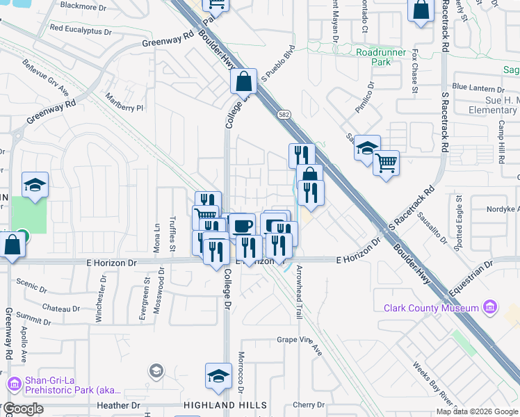 map of restaurants, bars, coffee shops, grocery stores, and more near 711 Anne Lane in Henderson