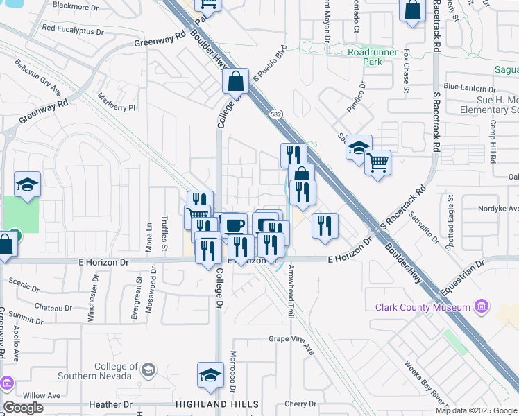 map of restaurants, bars, coffee shops, grocery stores, and more near 768 Lawrence Drive in Henderson