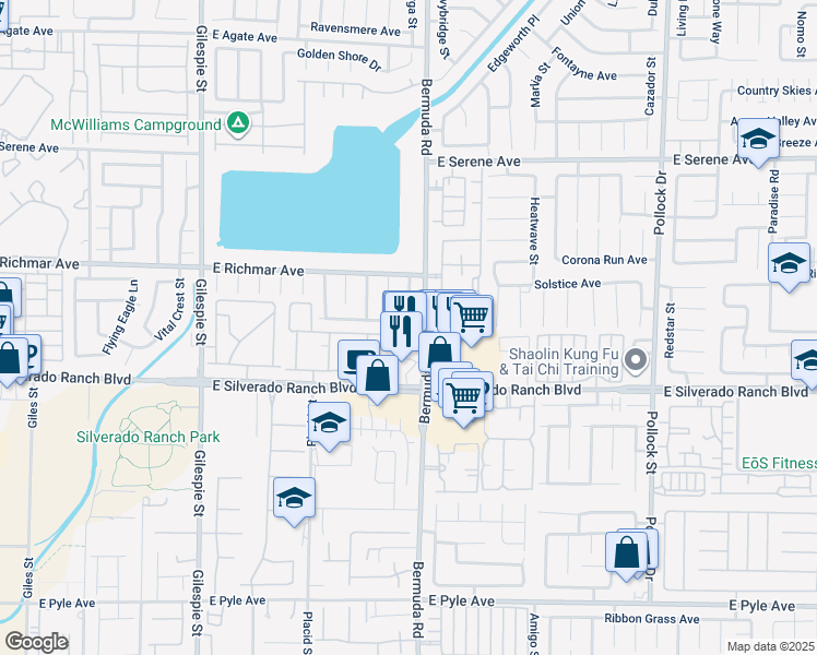 map of restaurants, bars, coffee shops, grocery stores, and more near 391 Silverado Pines Avenue in Las Vegas