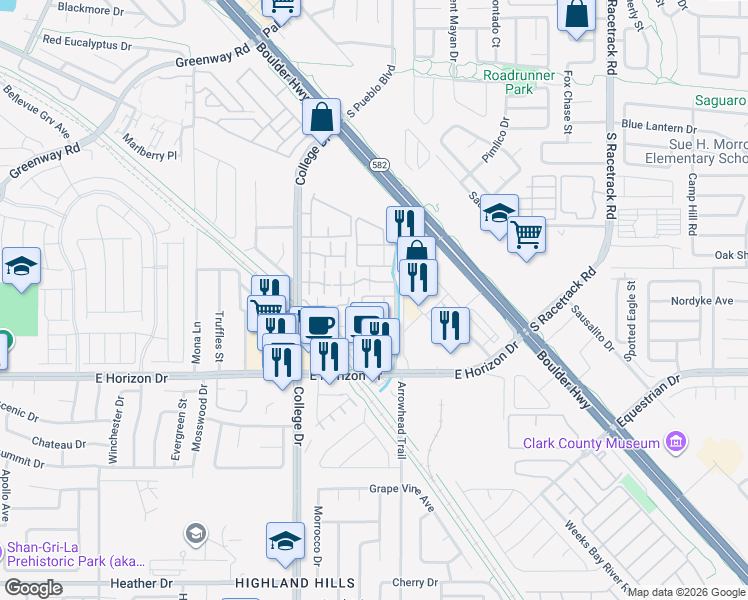 map of restaurants, bars, coffee shops, grocery stores, and more near 768 Lawrence Drive in Henderson