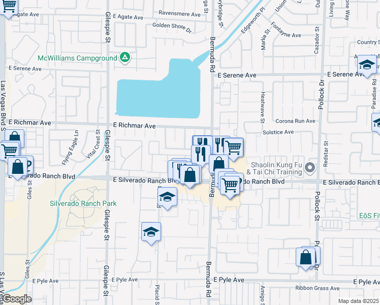 map of restaurants, bars, coffee shops, grocery stores, and more near 361 Silverado Pines Avenue in Las Vegas