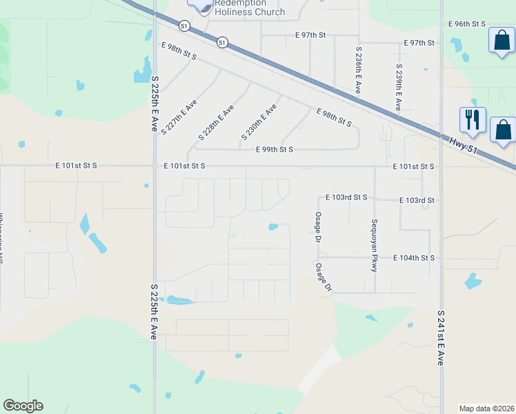 map of restaurants, bars, coffee shops, grocery stores, and more near 10207 South 232nd East Avenue in Broken Arrow