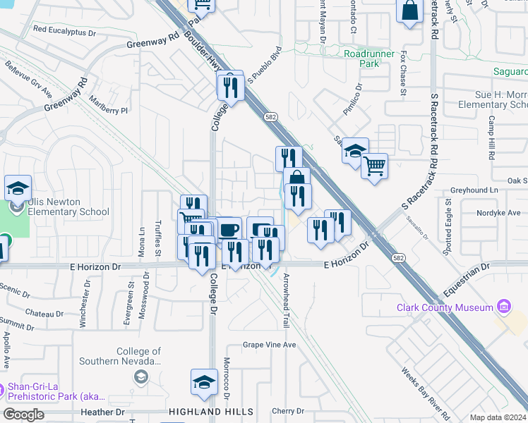 map of restaurants, bars, coffee shops, grocery stores, and more near 764 Lawrence Drive in Henderson