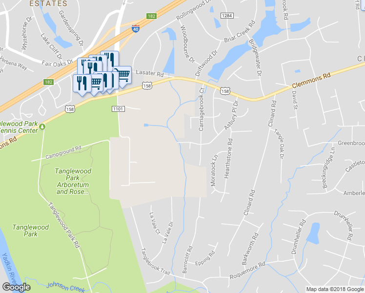 map of restaurants, bars, coffee shops, grocery stores, and more near 4615 Asbury Place Drive in Clemmons