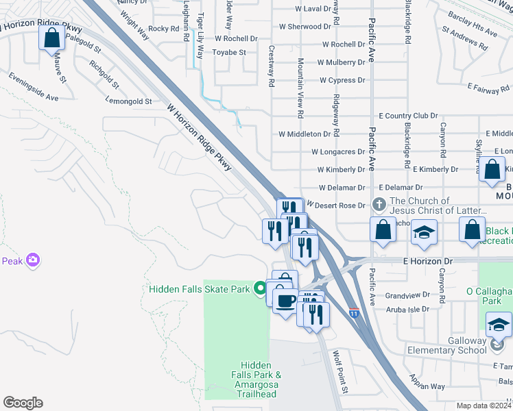 map of restaurants, bars, coffee shops, grocery stores, and more near 231 West Horizon Ridge Parkway in Henderson