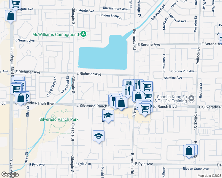 map of restaurants, bars, coffee shops, grocery stores, and more near 325 Silverado Pines Avenue in Las Vegas