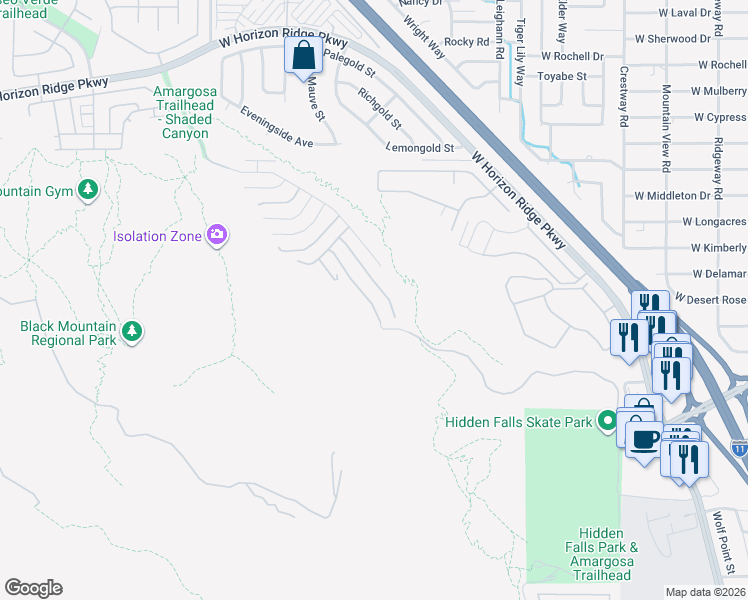 map of restaurants, bars, coffee shops, grocery stores, and more near Amargosa Trail in Henderson