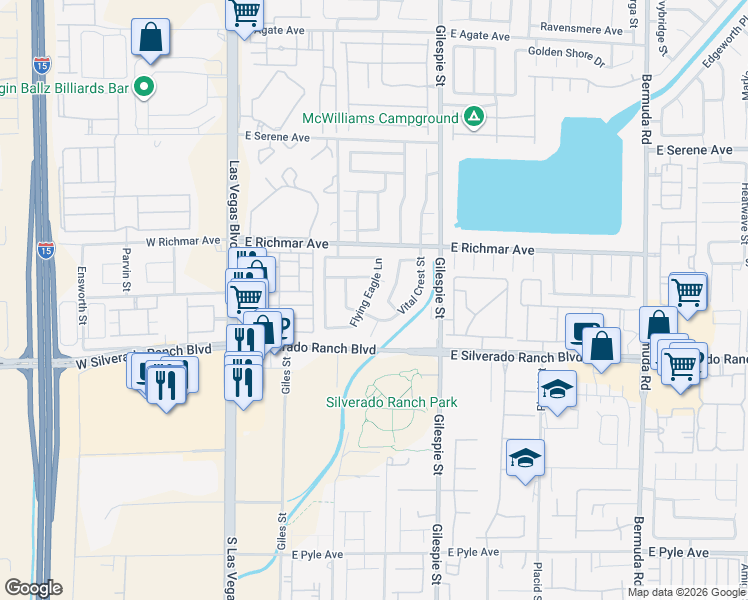 map of restaurants, bars, coffee shops, grocery stores, and more near 9643 Flying Eagle Lane in Las Vegas