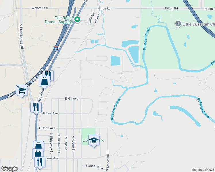 map of restaurants, bars, coffee shops, grocery stores, and more near 1219 North Moccasin Street in Sapulpa