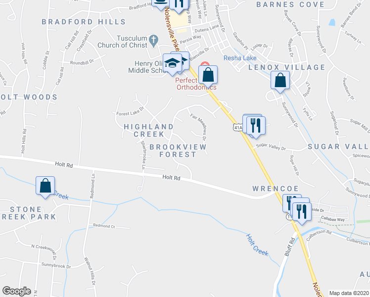 map of restaurants, bars, coffee shops, grocery stores, and more near 3424 Wynfall Lane in Nashville