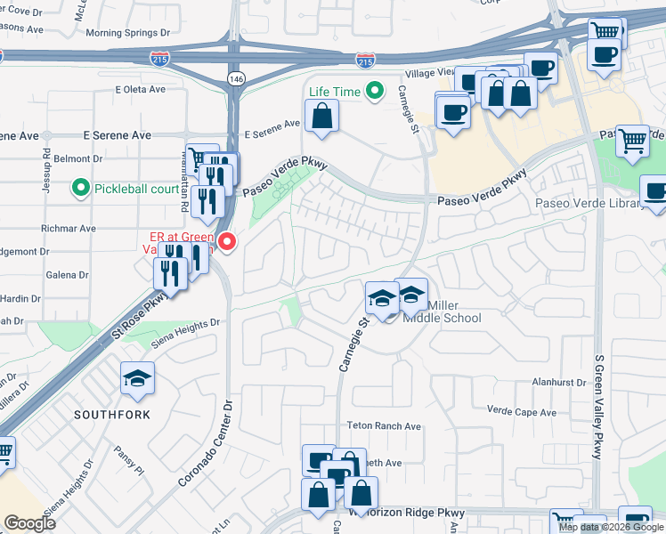 map of restaurants, bars, coffee shops, grocery stores, and more near 2524 New Salem Avenue in Henderson