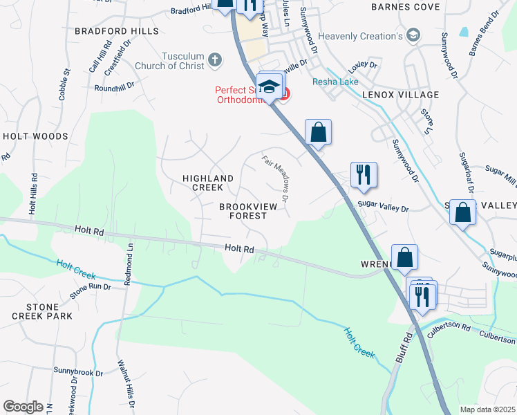 map of restaurants, bars, coffee shops, grocery stores, and more near 3040 Brookview Forest Drive in Nashville