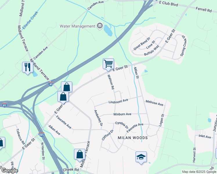 map of restaurants, bars, coffee shops, grocery stores, and more near 1922 Watson Road in Durham