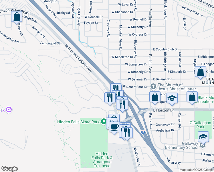 map of restaurants, bars, coffee shops, grocery stores, and more near 231 West Horizon Ridge Parkway in Henderson