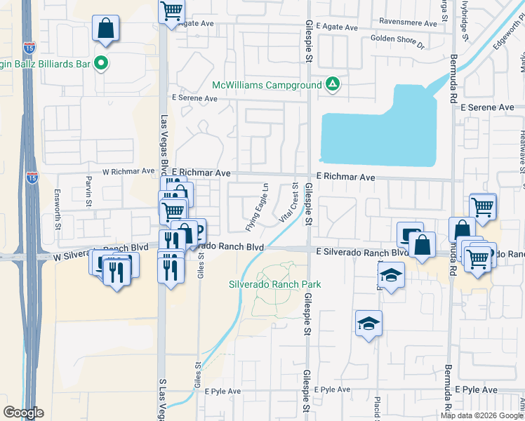 map of restaurants, bars, coffee shops, grocery stores, and more near 9643 Flying Eagle Lane in Las Vegas