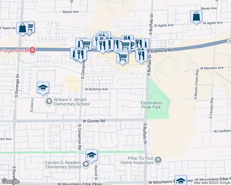 map of restaurants, bars, coffee shops, grocery stores, and more near 9535 Stonily Lane in Las Vegas