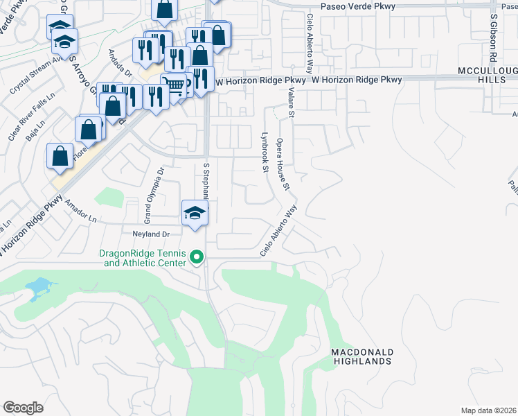 map of restaurants, bars, coffee shops, grocery stores, and more near 1367 Tranquil Skies Avenue in Henderson